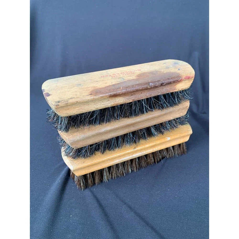 Vintage Griffin Shinemaster and Oxco Horse Hair Shoe Shining Brushes Wood Handle